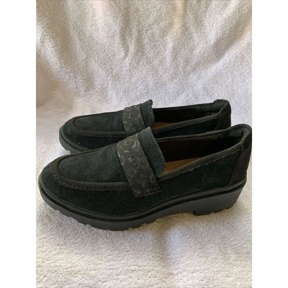 Clarks Calla Black Loafers Womens 7.5 New Slip Ons Comfort
